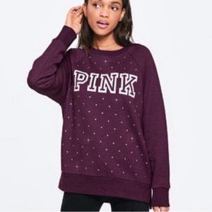 Victoria's Secret Pink Maroon Rhinestone Pullover Sweatshirt